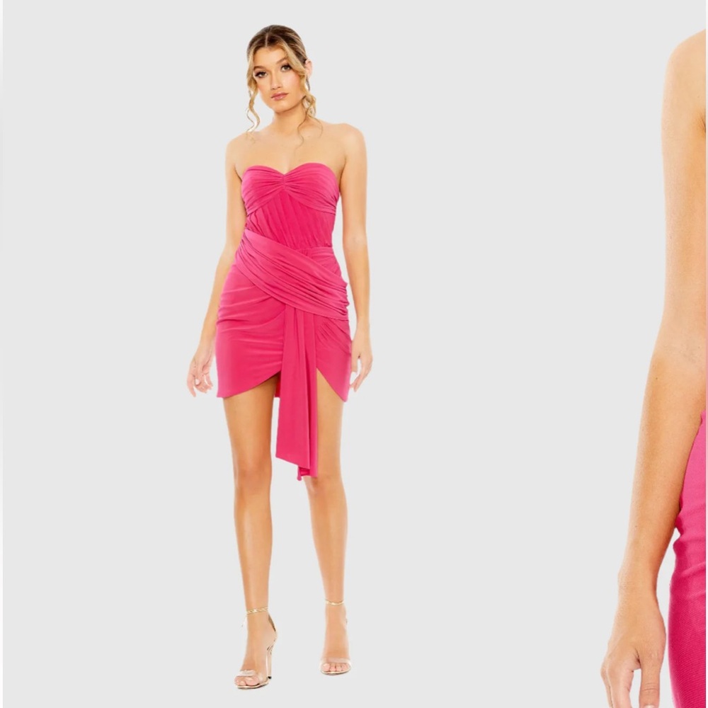 Mac Duggal Strapless Ruched Faux Wrap Dress